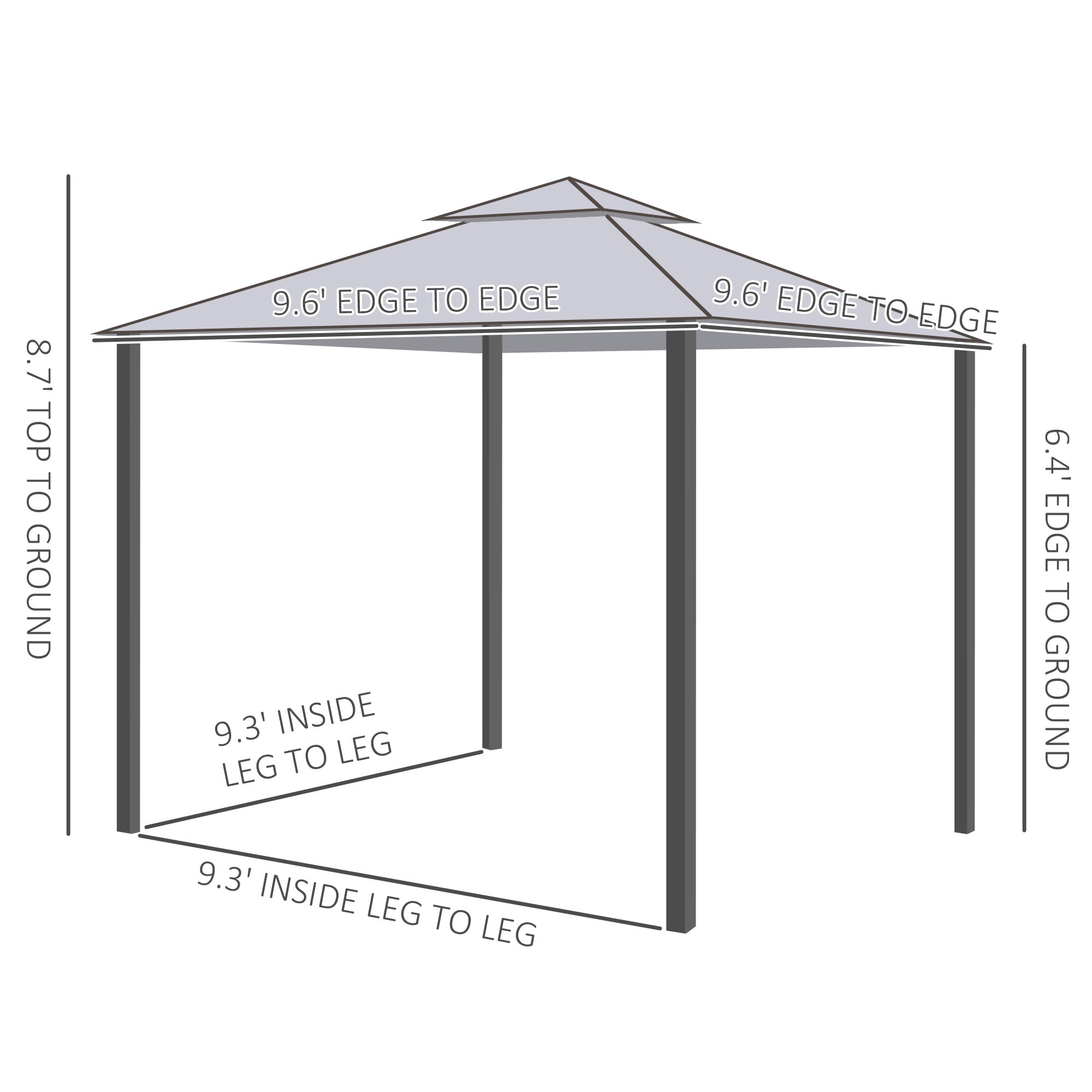 Outsunny Patio Gazebo 9.6x9.6ft Outdoor Pavilion 2 Tier Roof Canopy Steel Frame Grey