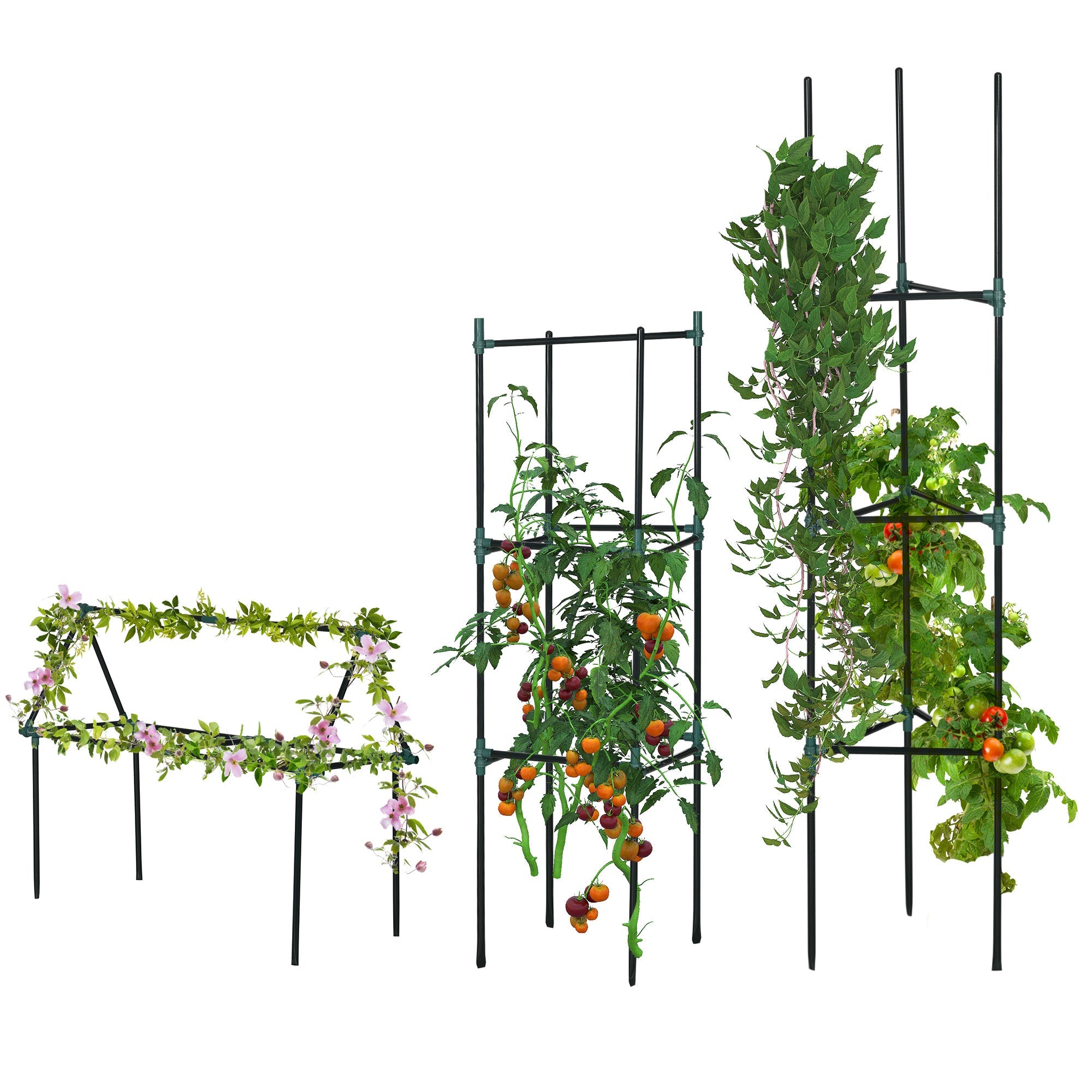 Outsunny 3 Pack Tomato Cage Set, DIY Tomato Plant Support Trellis, Tomato Trellisfor Climbing Vegetables, Flowers and Fruits, Dark Green