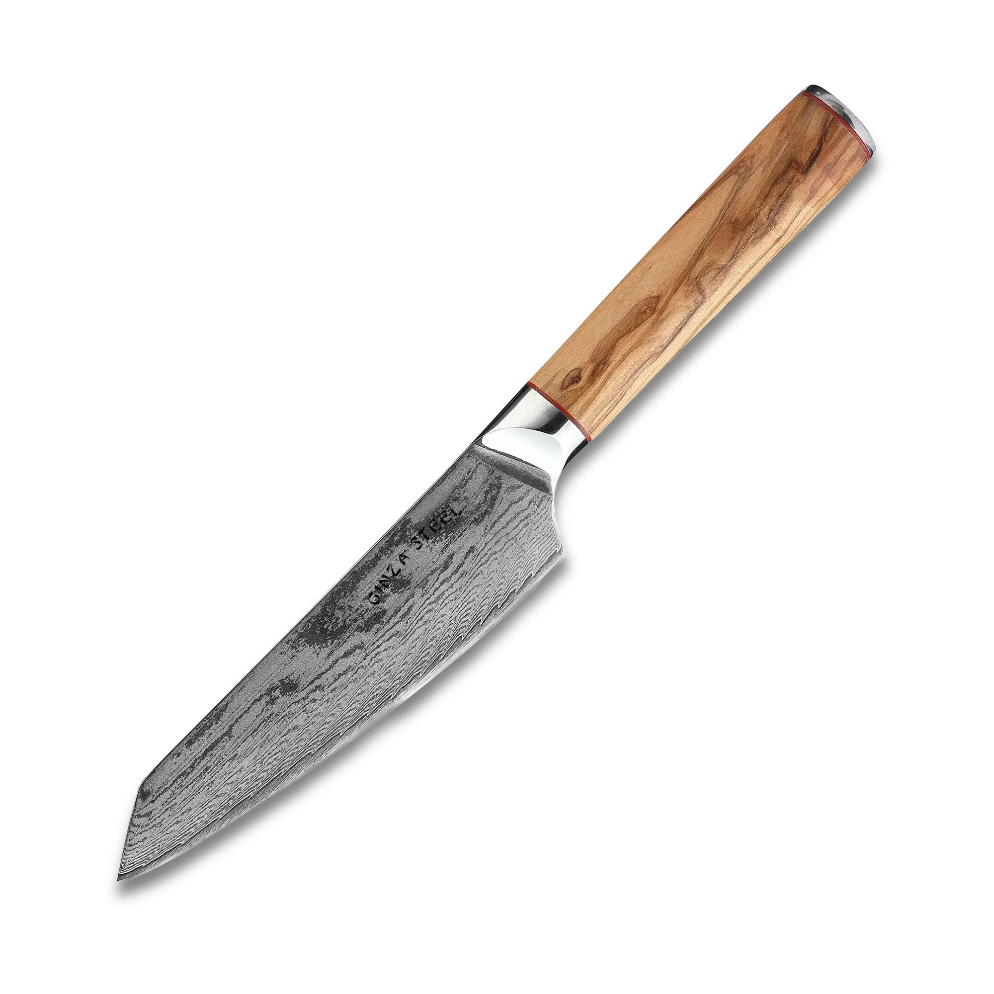 Ginza Steel MIA 17 Chef Knife 6.5” – Damascus AUS10 Steel, 67-Layer, Olive Wood Handle
