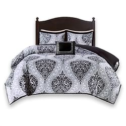 King/California King 4-Piece Black White Damask Comforter Set with Accent Pillow - Free Shipping