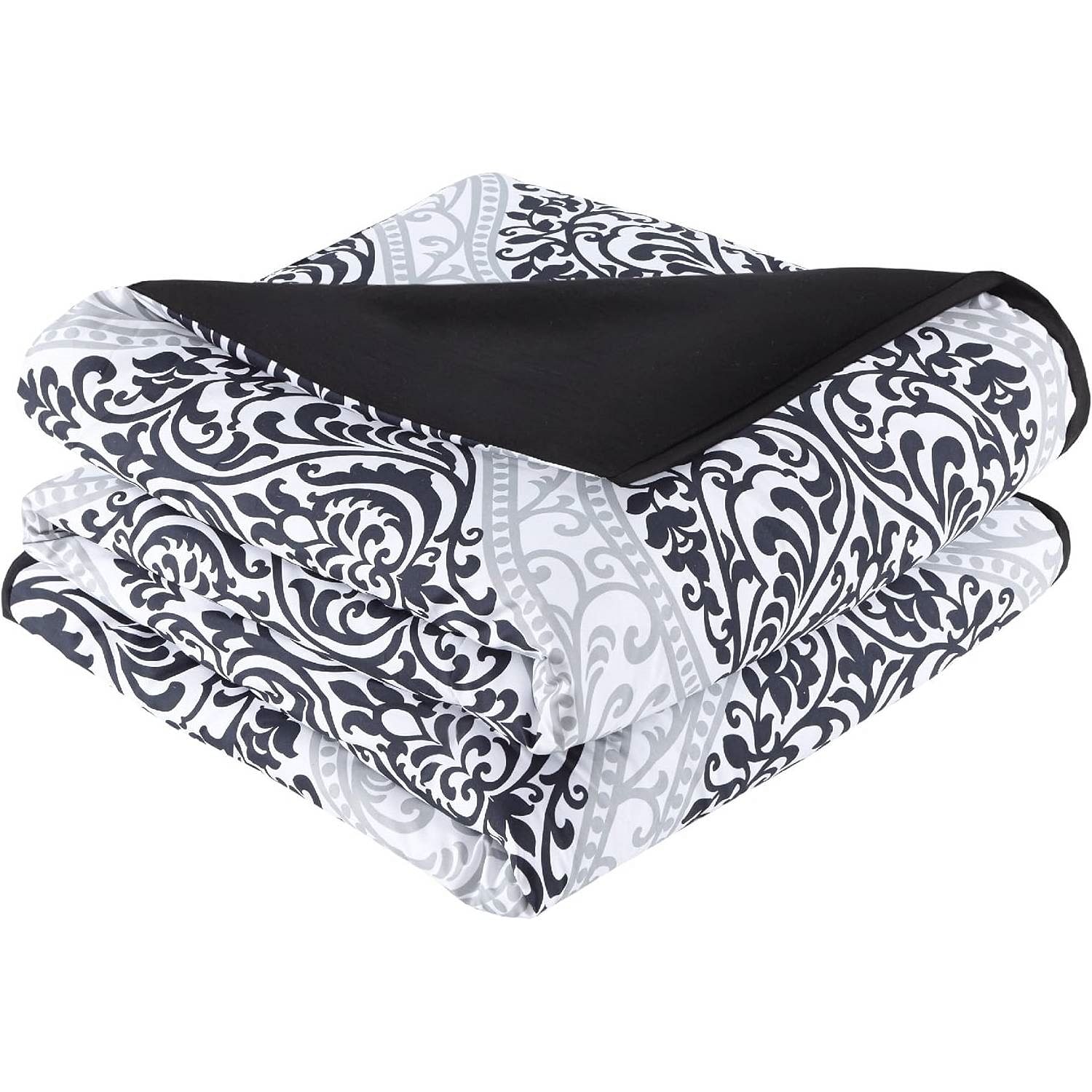 King/California King 4-Piece Black White Damask Comforter Set with Accent Pillow - Free Shipping