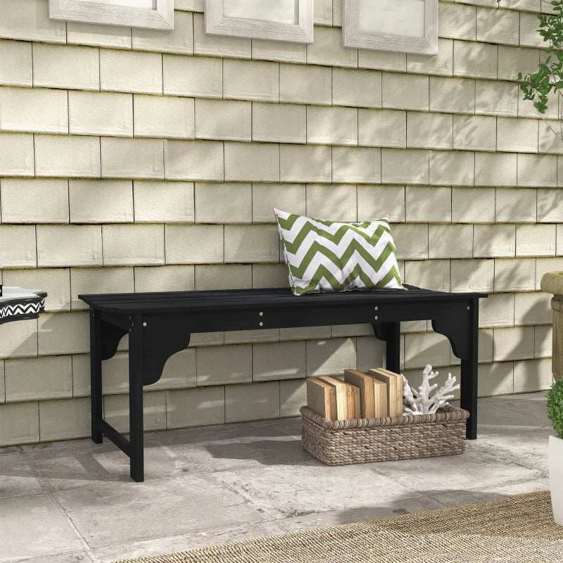 Wooden Garden Bench, Patio Double Park Bench with Slatted Seat, Front Porch Backless Bench, Black
