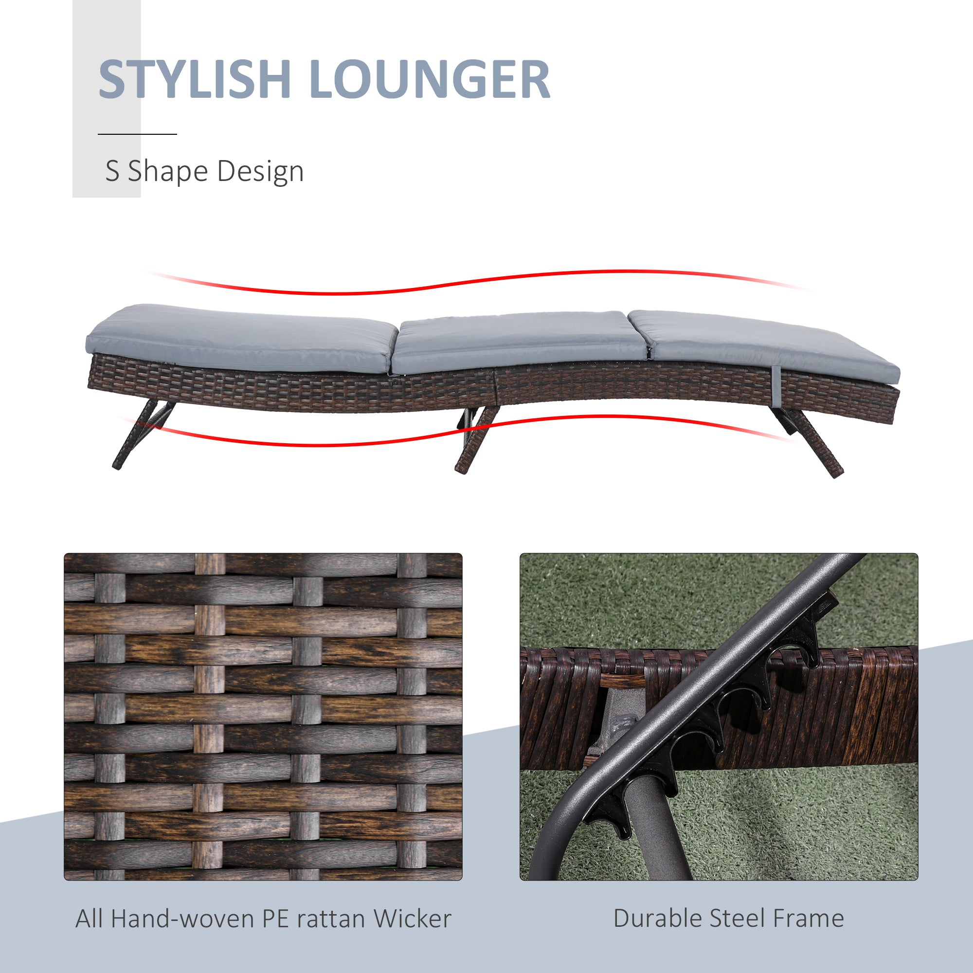 Outsunny Patio Relaxation: Outdoor Rattan Chaise Lounge Chair with 5-Position Back and Gray Cushion