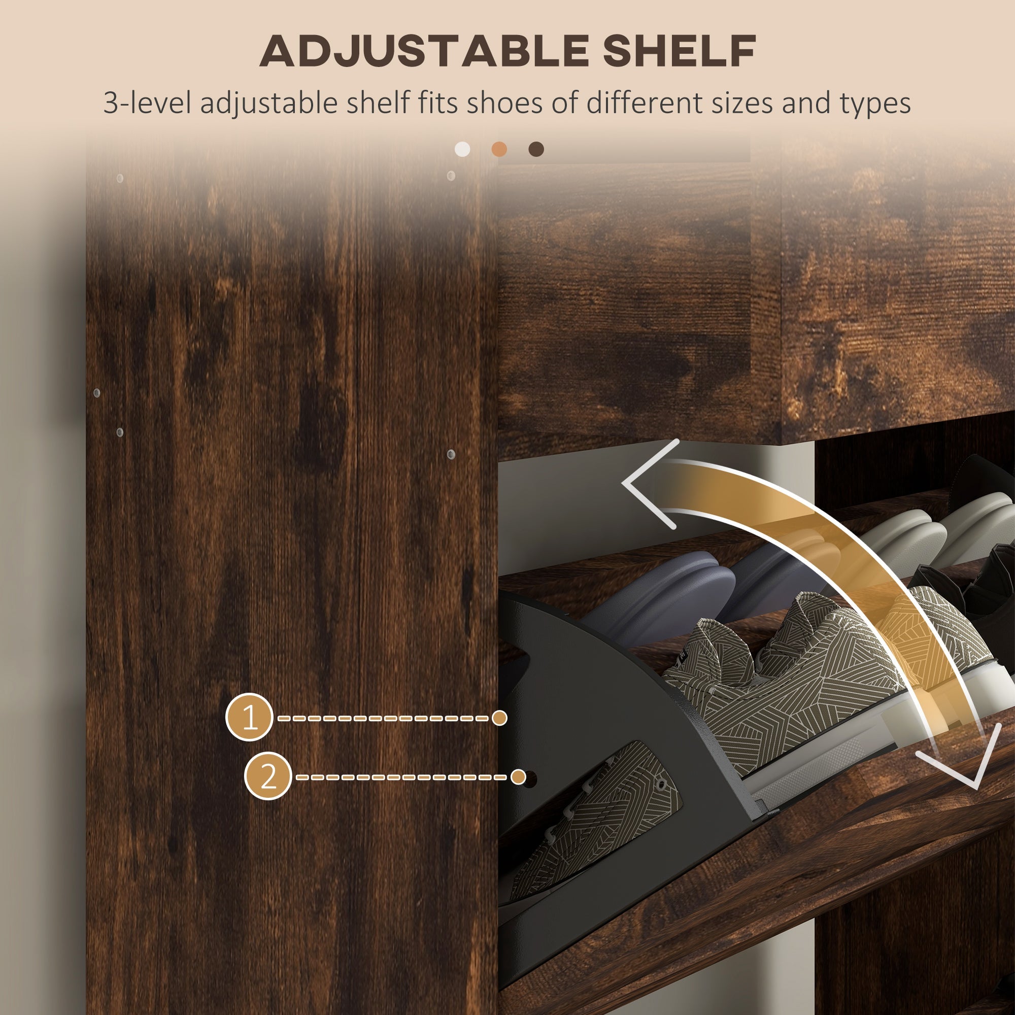 HOMCOM Narrow Shoe Cabinet Organizer: 2 Flip Drawers, Adjustable Shelves for 12 Pairs, Rustic Brown