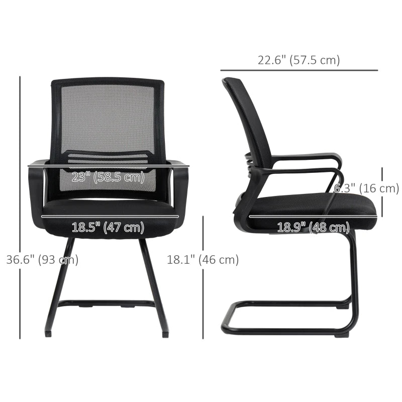 Ergonomic Desk Chair No Wheels, Padded Mesh Office Reception Chair with Sled Base, Black