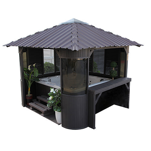 Fraser Freestanding Gazebo | ABS Roof Garden Room with Louvred Sides & Built-In Bar