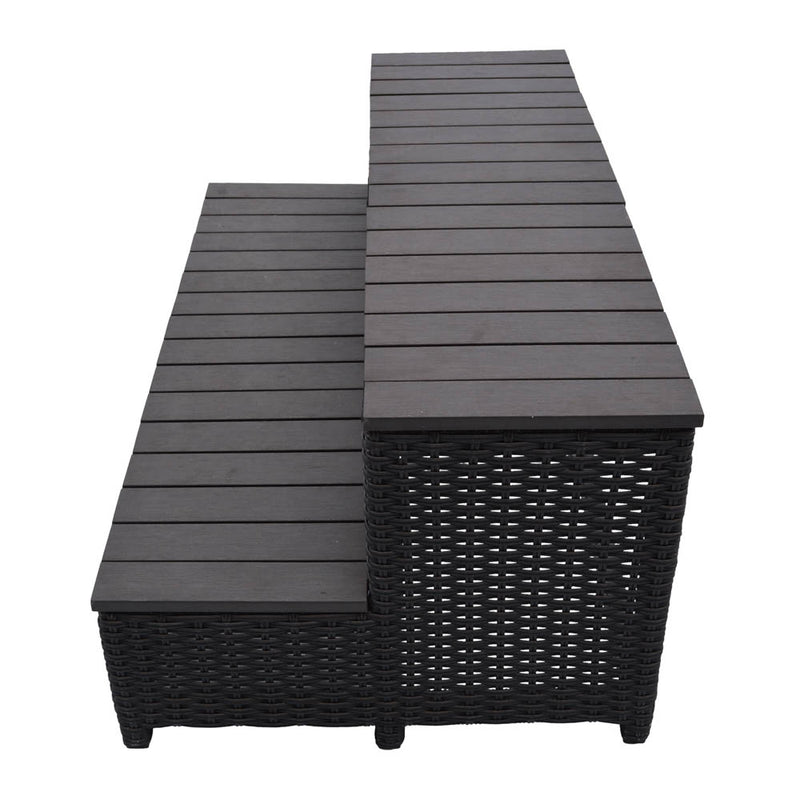 Straight Steps | Square Spa Surround Furniture with Slip-Resistant Synthetic Wood & Wicker Finish