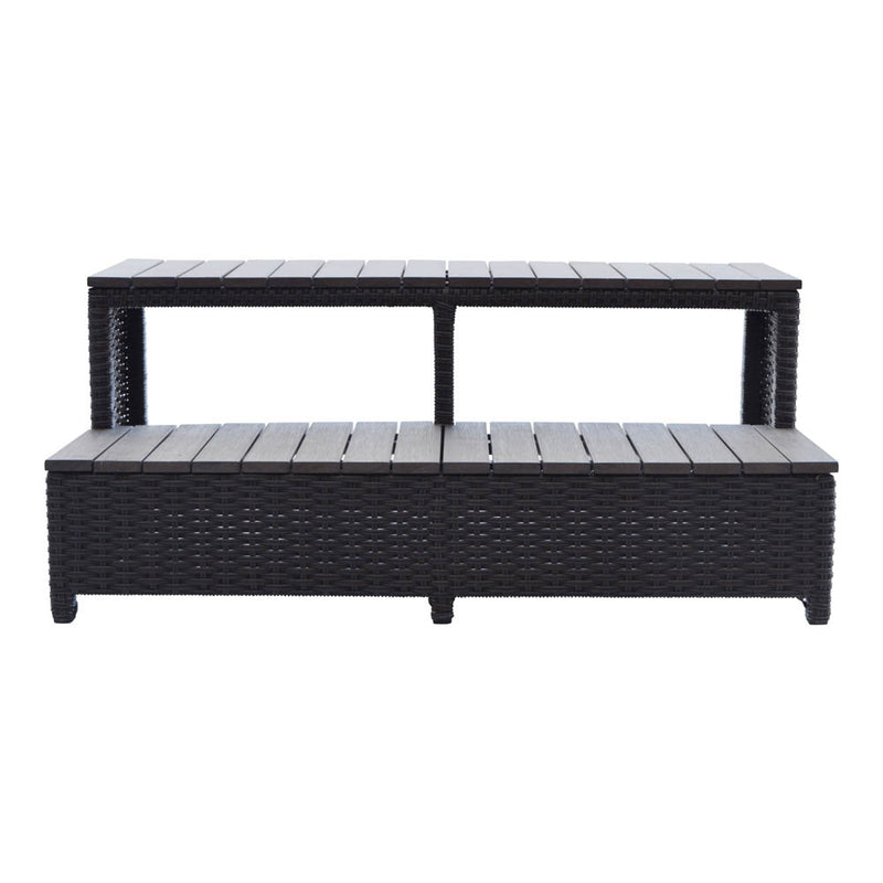 Straight Steps | Square Spa Surround Furniture with Slip-Resistant Synthetic Wood & Wicker Finish