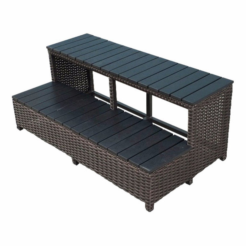 Straight Steps | Square Spa Surround Furniture with Slip-Resistant Synthetic Wood & Wicker Finish