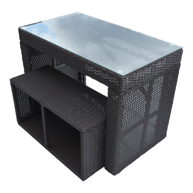 Straight Bar & Stool | Square Spa Surround Furniture with Tempered Glass & Weather-Resistant Rattan