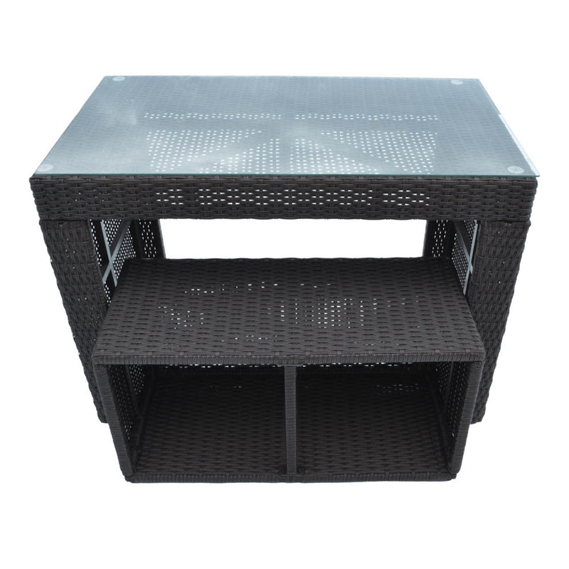 Straight Bar & Stool | Square Spa Surround Furniture with Tempered Glass & Weather-Resistant Rattan
