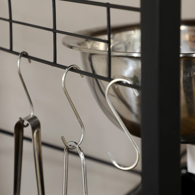 Baker's Rack with Charing Station, Microwave Shelf with Power Outlet, USB Charger and 5 Hooks, Rustic Brown