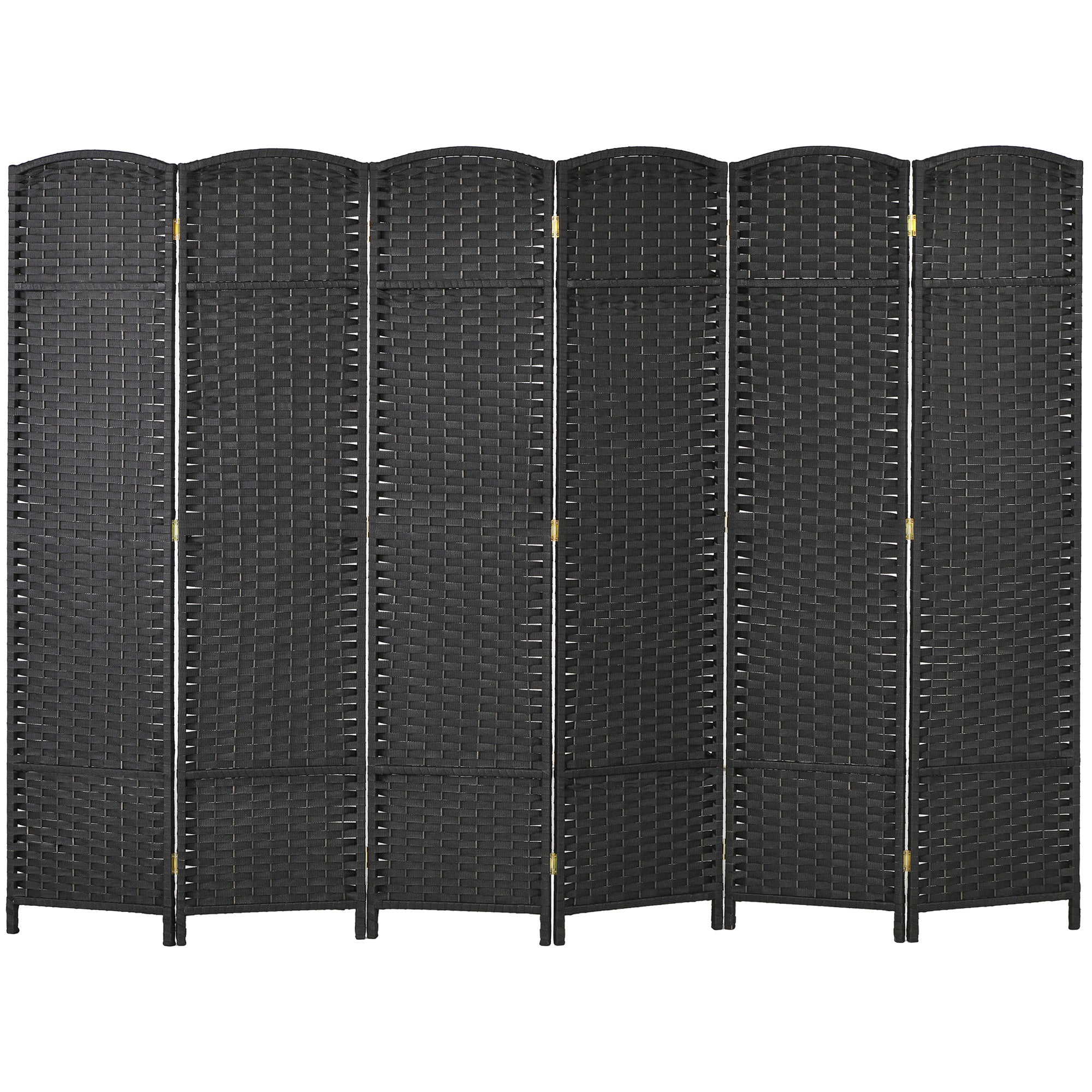 HOMCOM 5.6 Ft Tall Folding Room Divider: 6-Panel Portable Privacy Screen, Hand-Woven Partition Wall Divider, Black