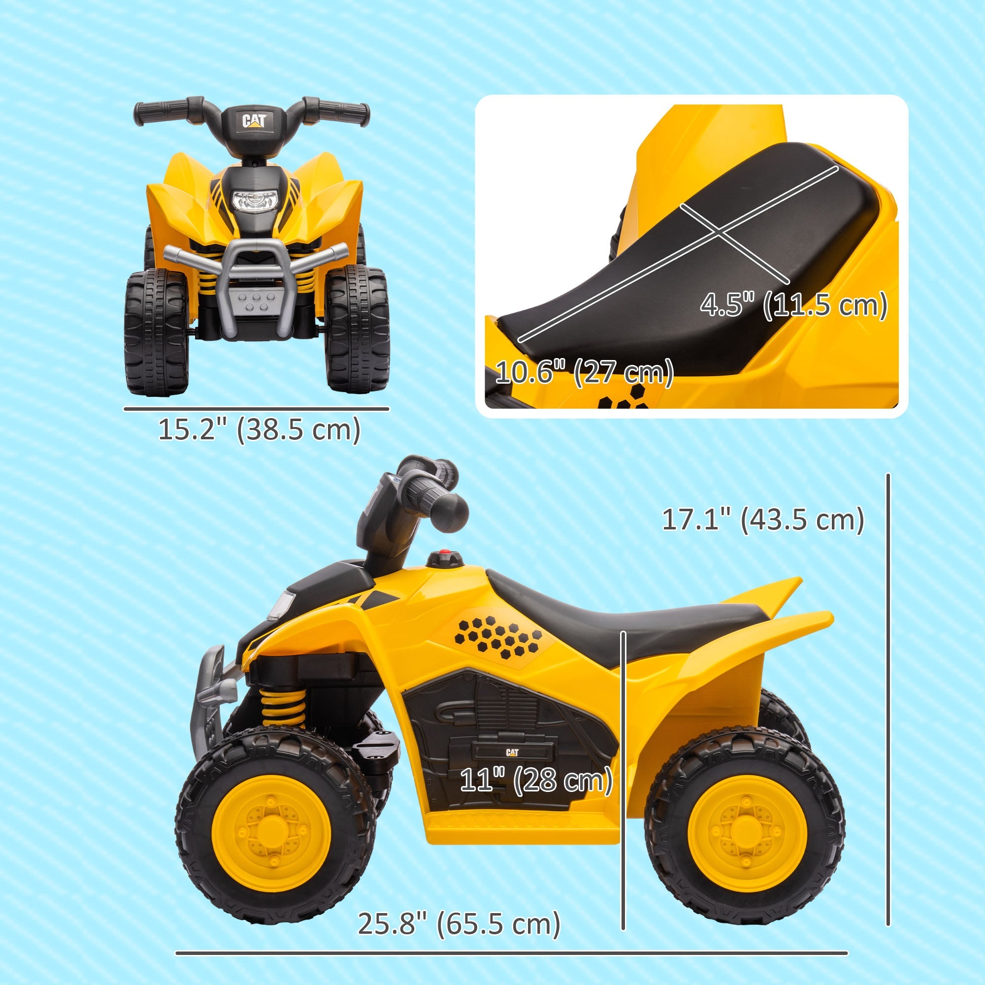 Qaba CAT Licensed Kids ATV, 6V Electric Ride on Car for Kids with Horn, LED Headlights, for 18-36 Months, Yellow