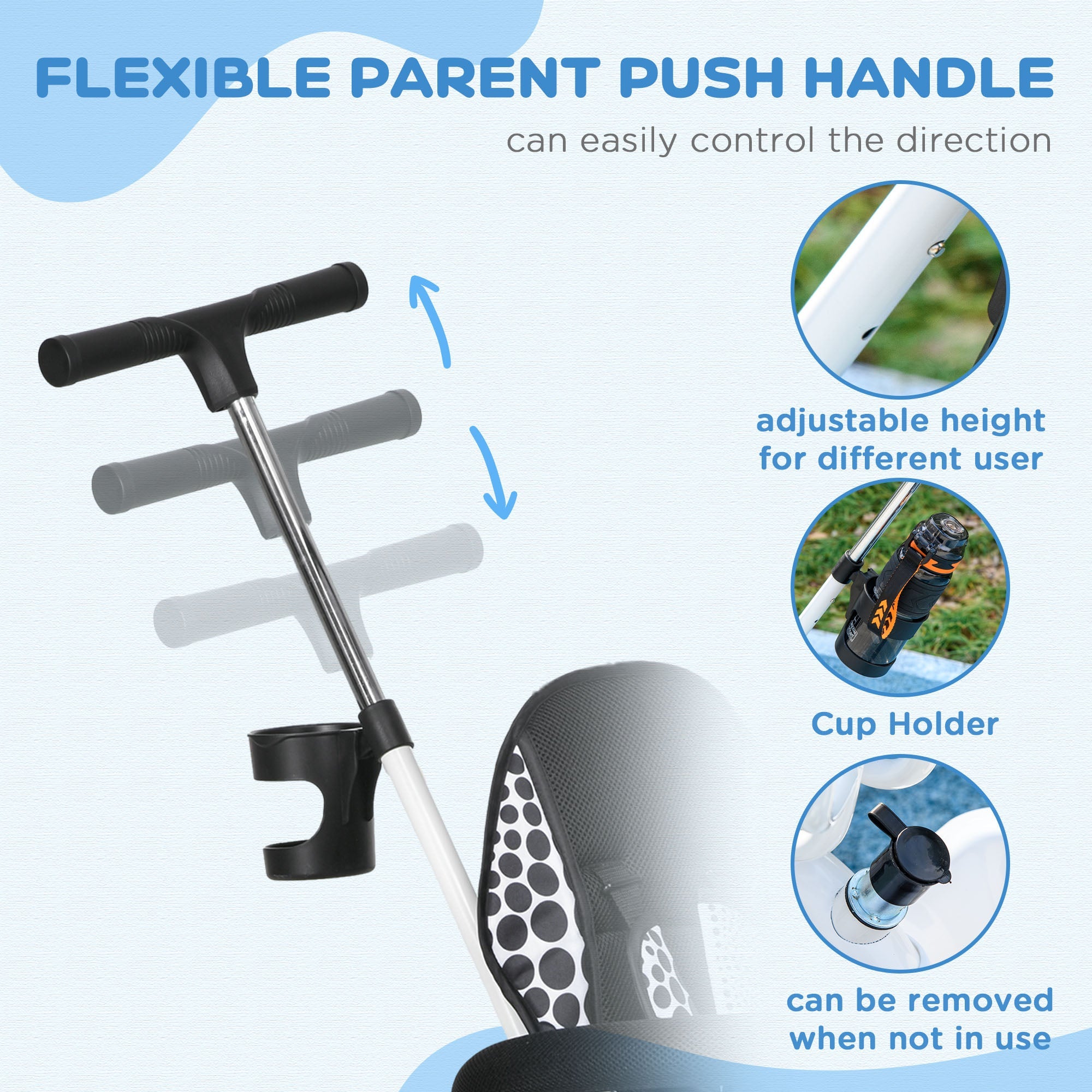 Qaba 4-in-1 Convertible Kids Tricycle with Removable Handlebar and Canopy White