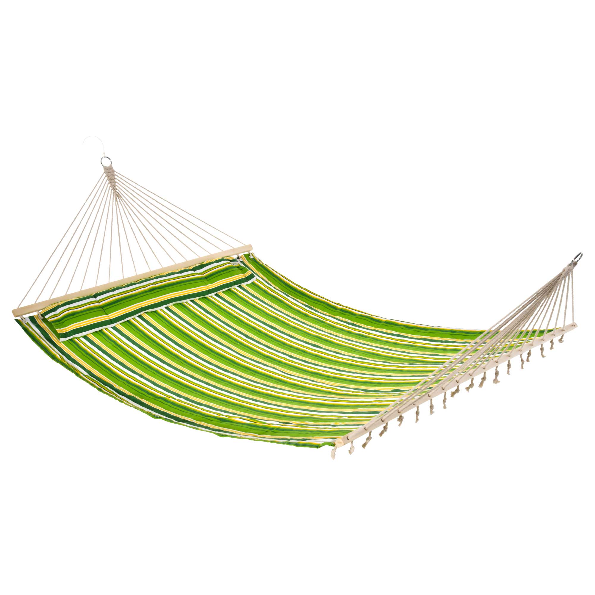 Outsunny Patio Hammock 75" Outdoor Striped Camping Lounge Bed with Pillow Durable Garden Green