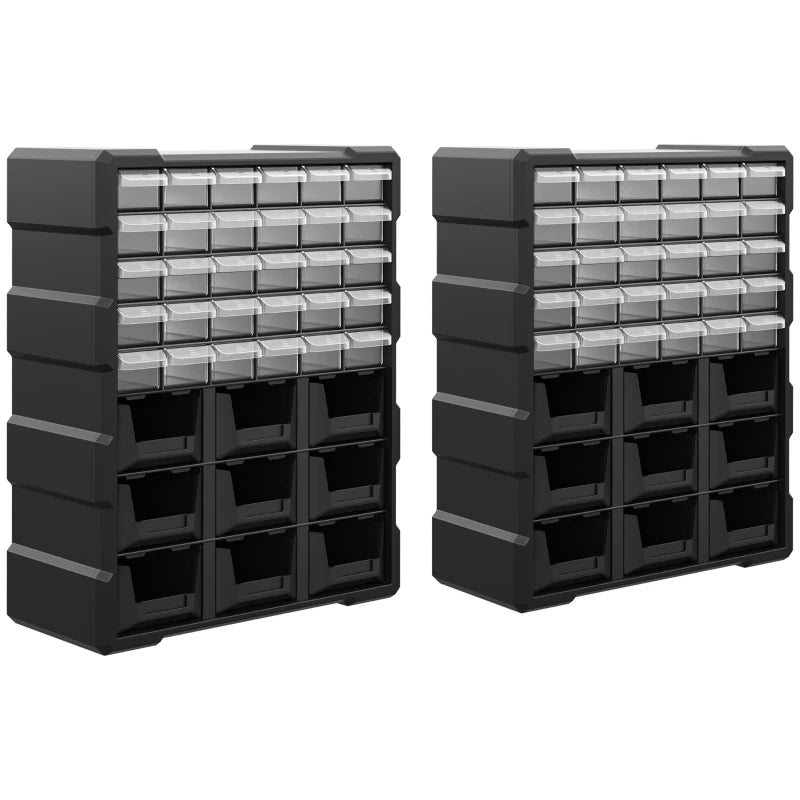 Plastic 39 Drawer Parts Organiser Wall Mount Storage Cabinet for Small Nuts Bolts Tool Set of 2 Black