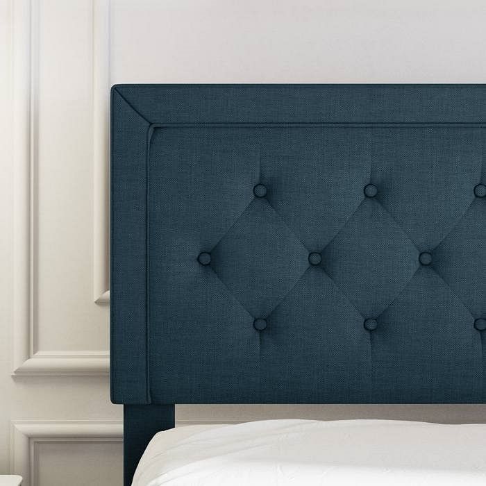 King Adjustable Height Platform Bed Frame with Blue Upholstered Headboard - Free Shipping