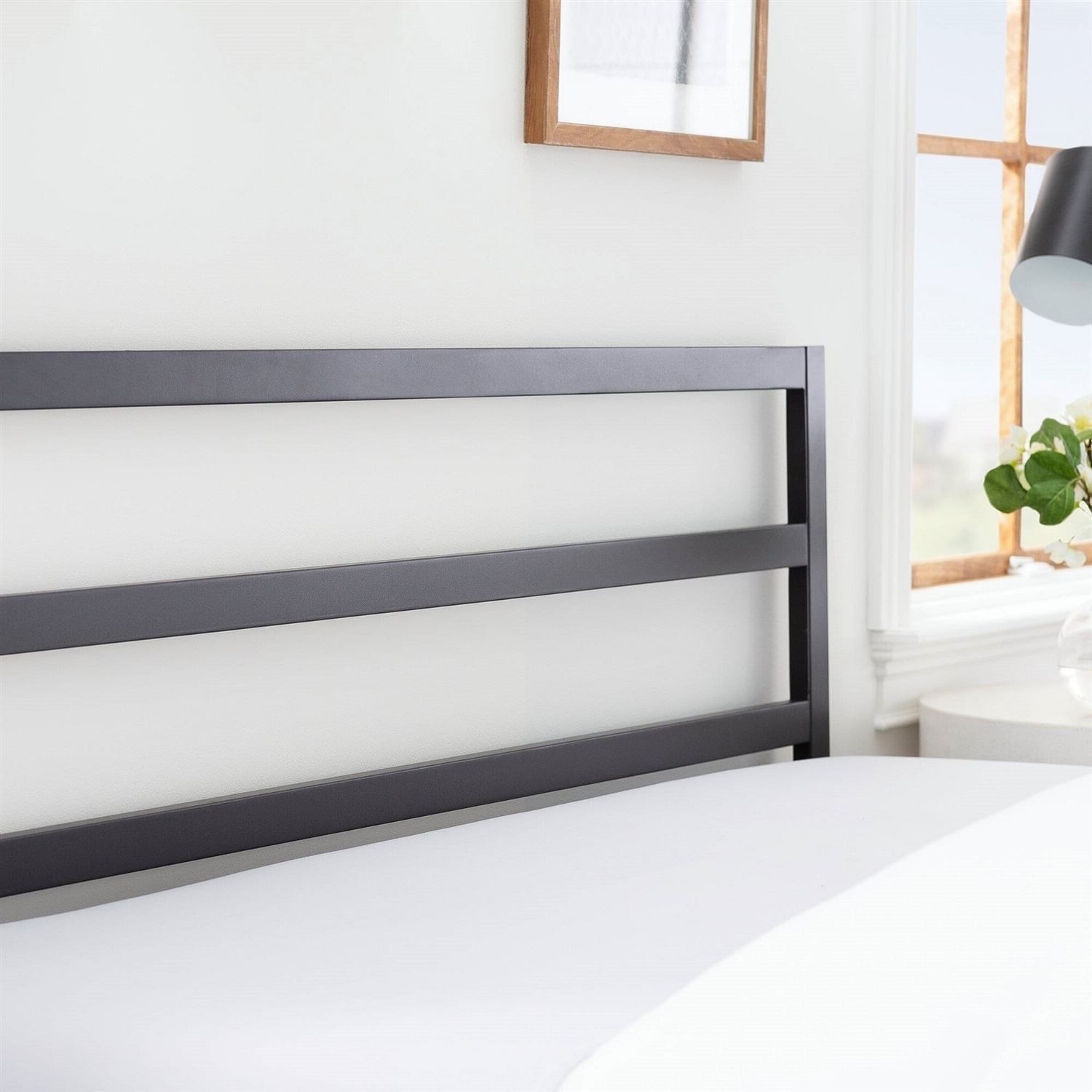 King size Modern Slatted Headboard in Matte Black Metal Finish - Free Shipping