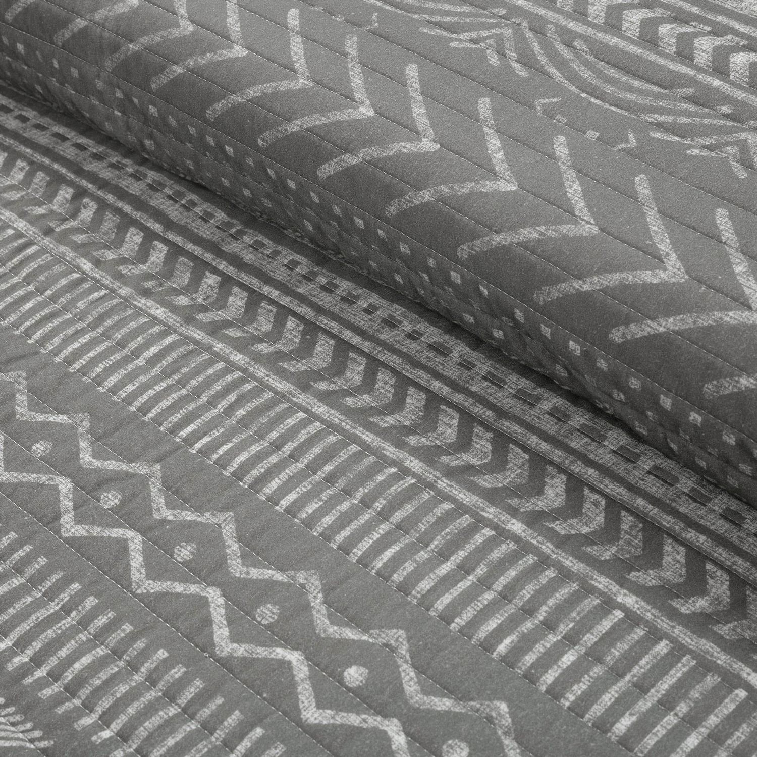 King Size Scandinavian Dark Grey Chevron Stripe Reversible Cotton Quilt Set - Free Shipping