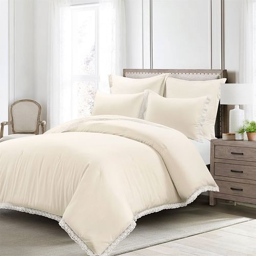 King French Country Ivory 5-Piece Lightweight Comforter Set with Lace Trim - Free Shipping