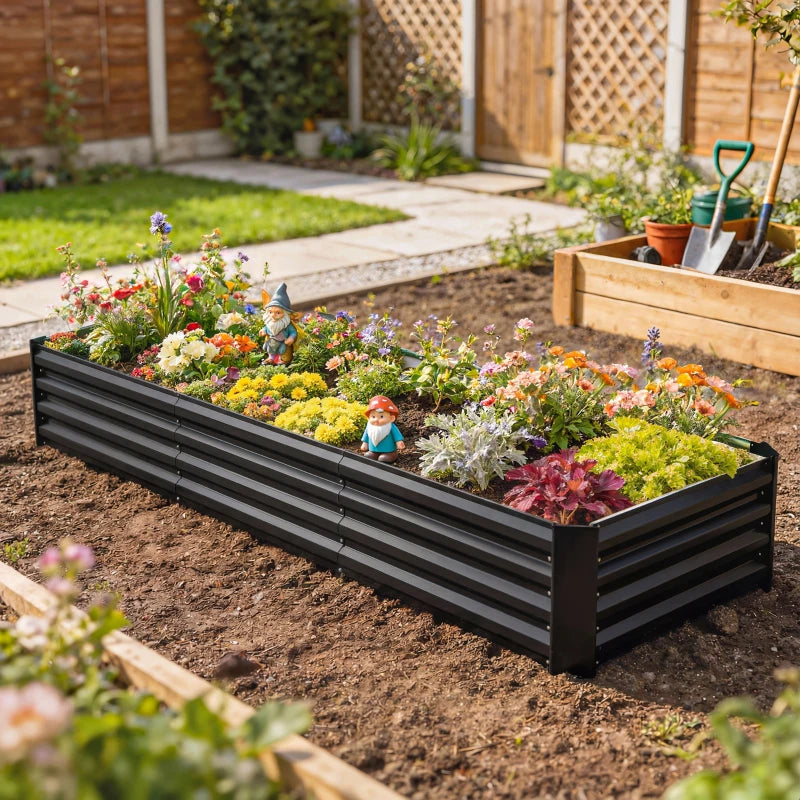 8 x 2.6 x 1.5ft Galvanized Raised Garden Bed, Reinforced Outdoor Planter Box with Open Bottom, Black