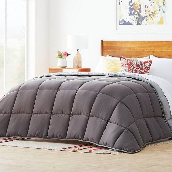 King Size All Seasons Plush Light/Dark Grey Reversible Polyester Down Alternative Comforter - Free Shipping