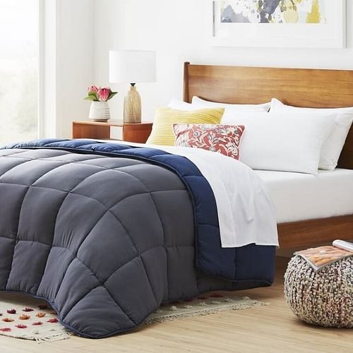 King All Seasons Grey/Navy Reversible Polyester Down Alternative Comforter - Free Shipping