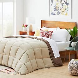 King All Seasons Beige/Brown Reversible Polyester Down Alternative Comforter - Free Shipping