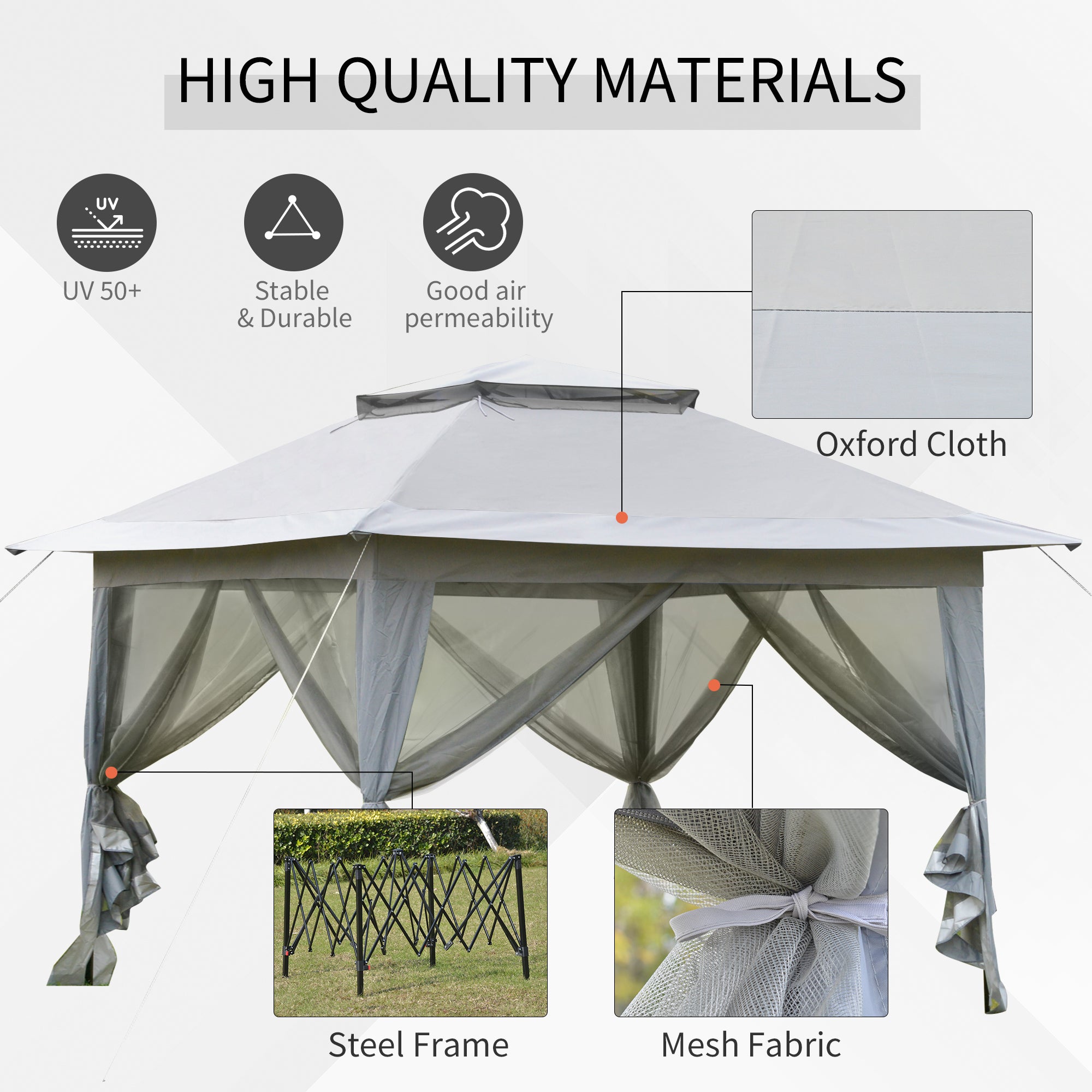 Outsunny 12' x 12' Foldable Pop-up Party Tent Instant Canopy Sun Shade Gazebo Shelter Steel Frame Oxford w/ Roller Bag