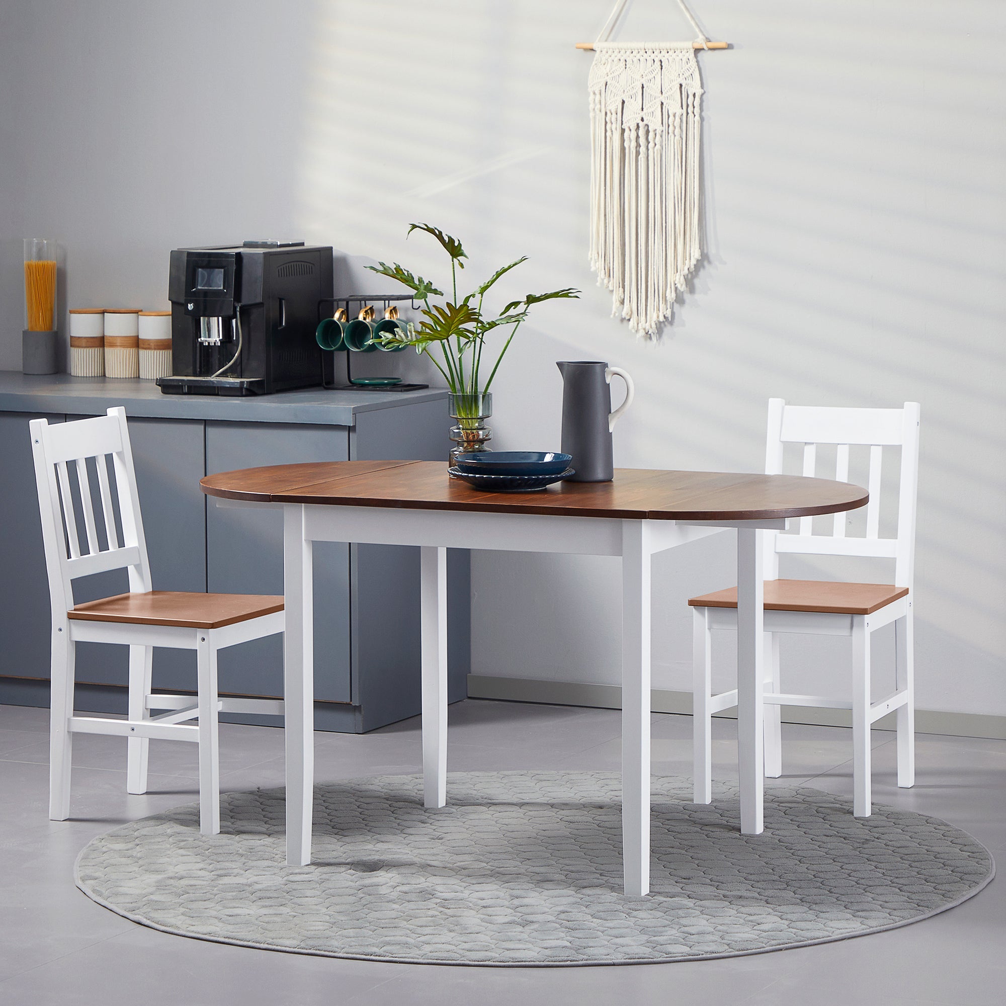 HOMCOM Versatile Solid Wood Kitchen Table Drop Leaf Folding Dining Table for Small Spaces Brown