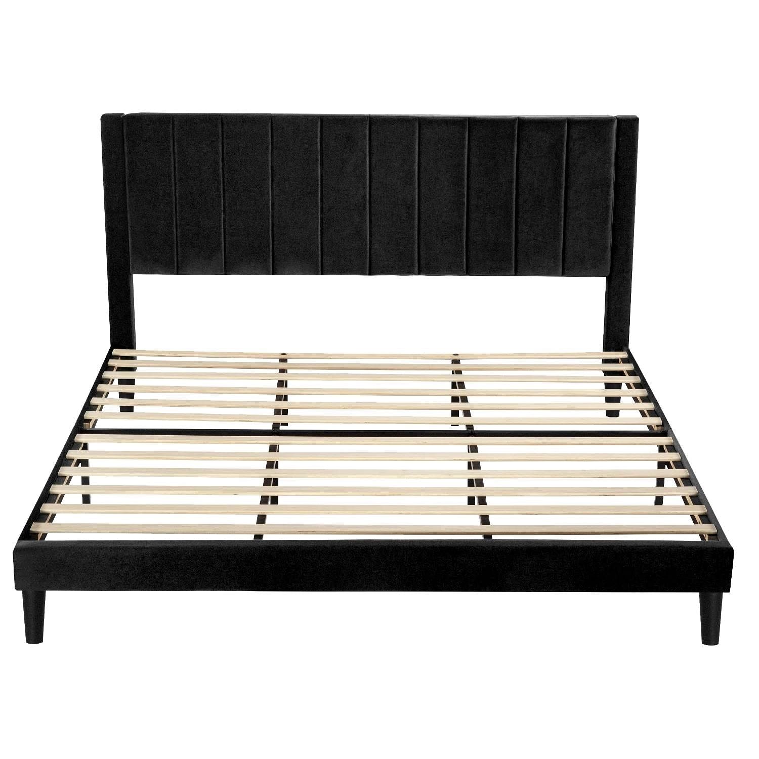 King size Modern Black Velvet Upholstered Platform Bed with Headboard - Free Shipping