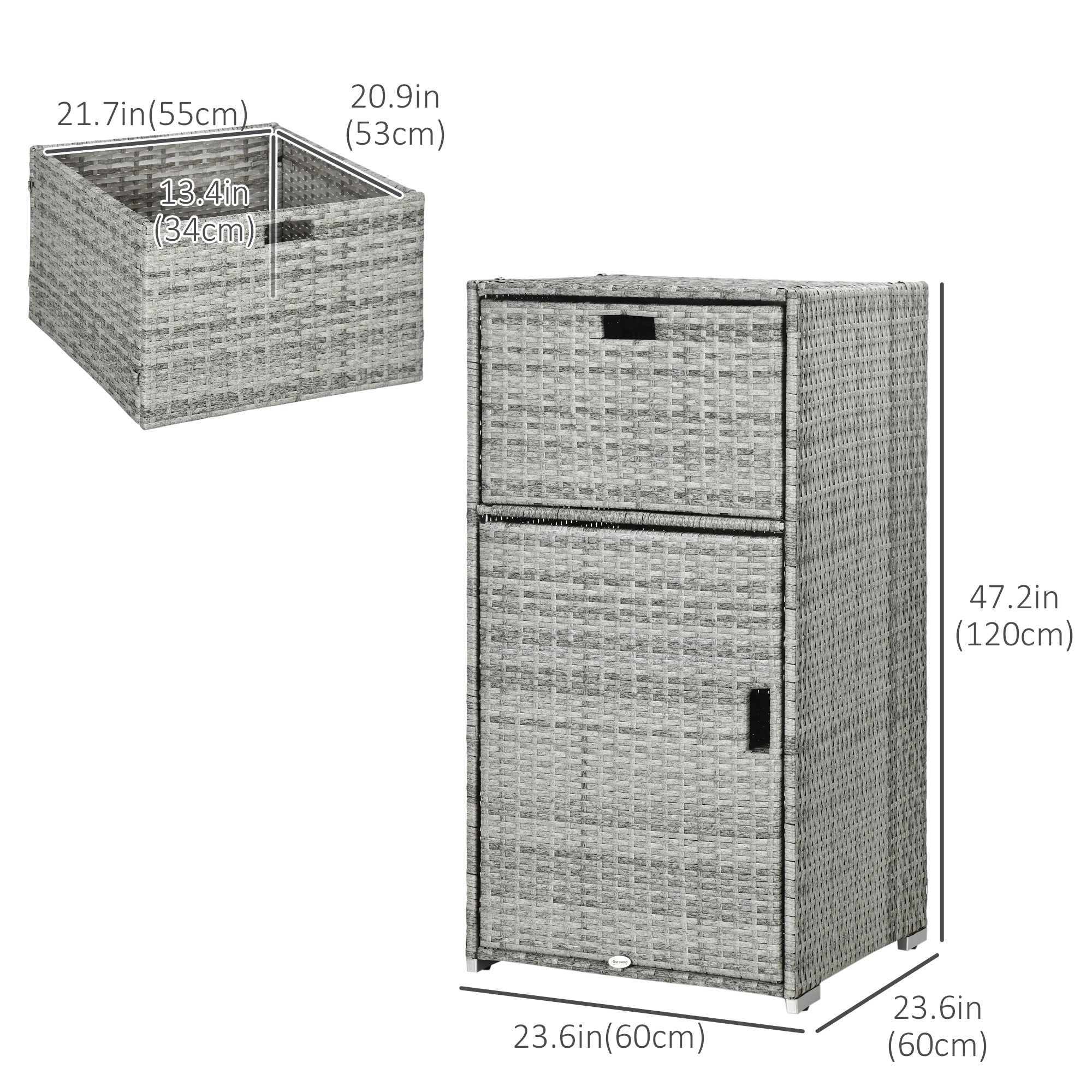 Outsunny Patio Storage Cabinet, Outdoor Towel Rack for Pool, Waterproof PE Rattan Wicker, Hot Tub Accessory, Mixed Gray