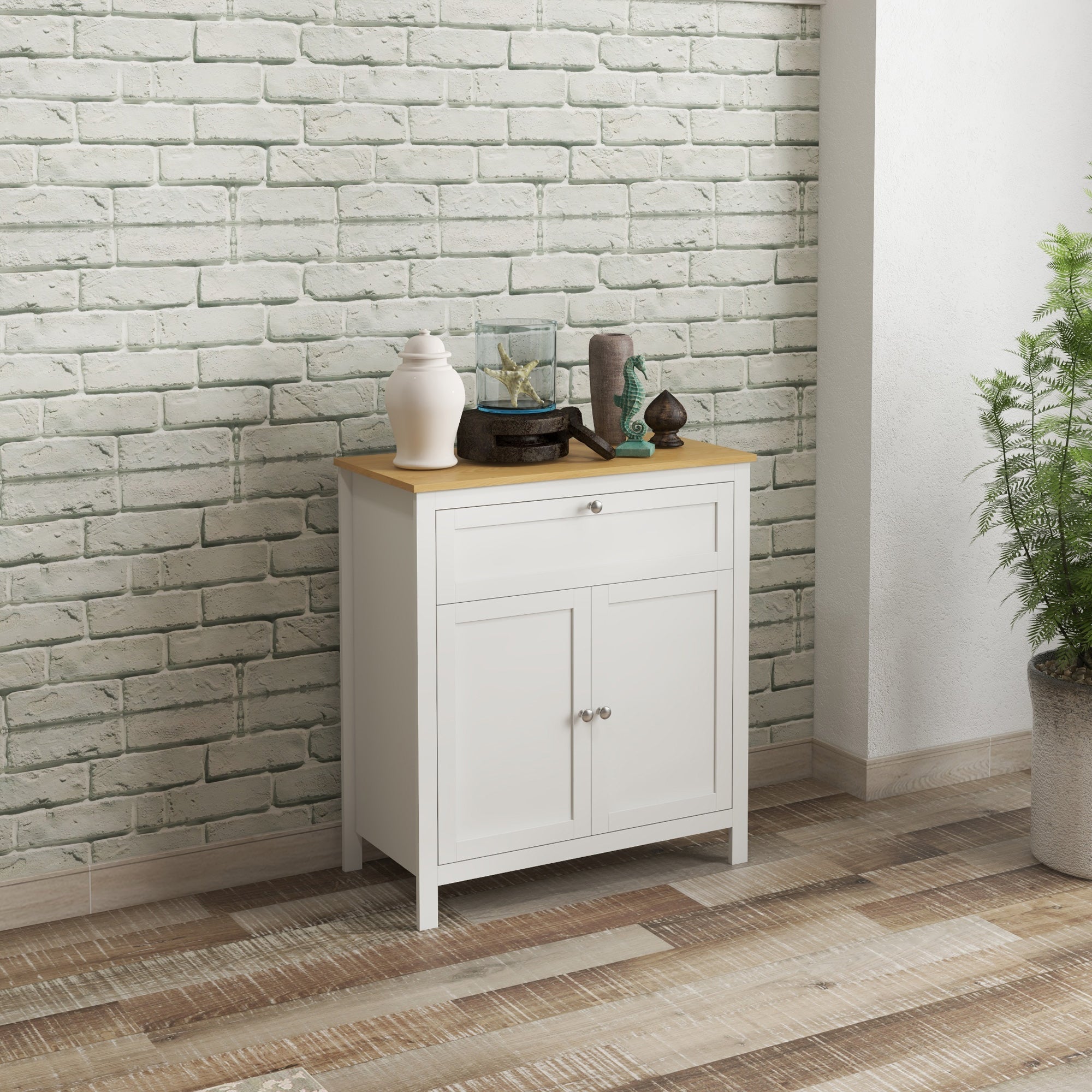 HOMCOM Chic White Buffet Sideboard: Table with Drawer, Double Doors & Adjustable Shelf for Living Rooms & Entryways