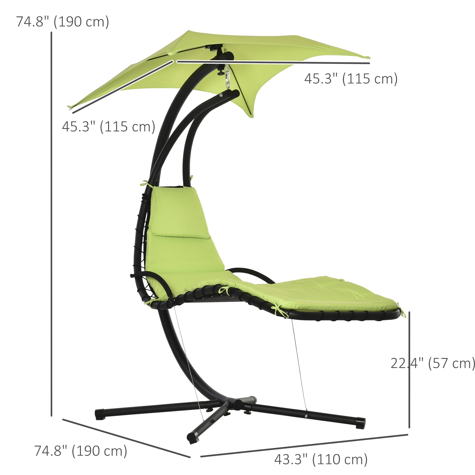 Outsunny Floating Chaise Lounge Chair with Canopy Umbrella Arc Stand Outdoor Patio Furniture Grey