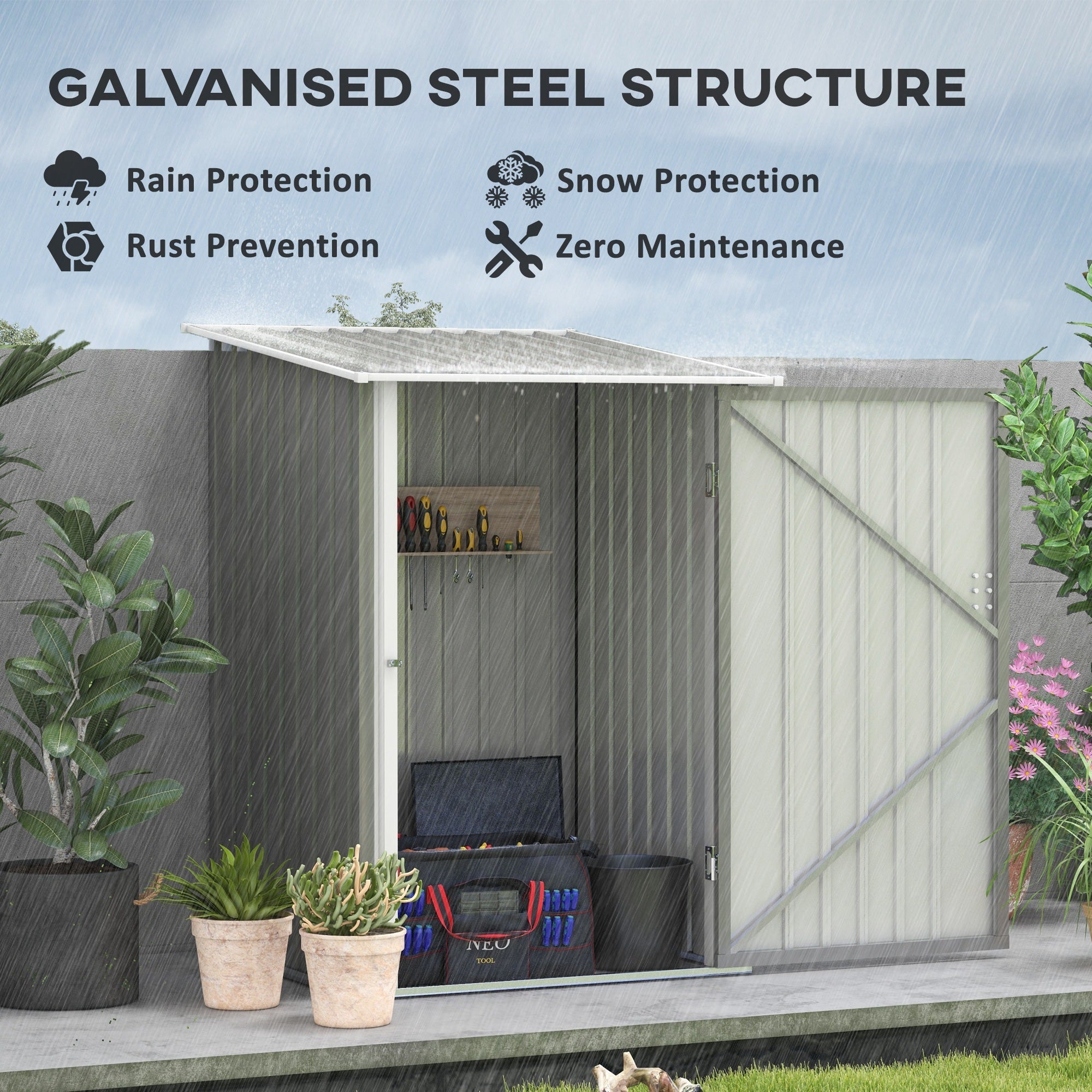 Outsunny Lean-to Garden Shed 3.3'x3.4' Secure Outdoor Steel Storage with Lockable Door Ideal for Patio Tools - Grey