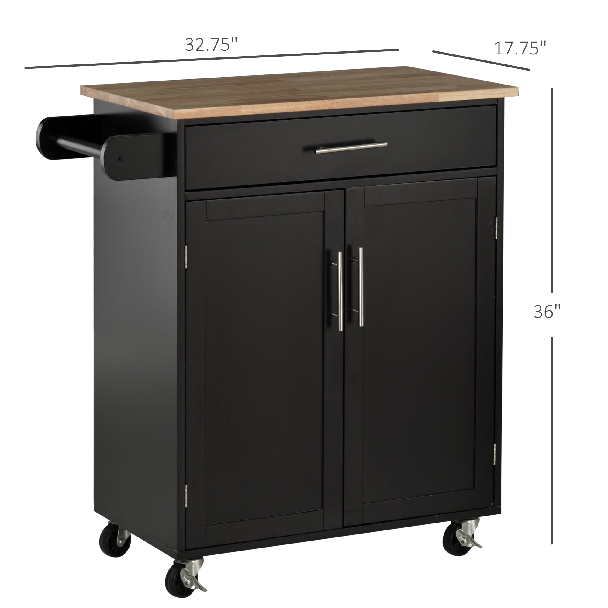 HOMCOM Mobile Culinary Companion: Rolling Kitchen Island Cart with Wood Top, Storage Drawer, Towel Bar, and Shelves