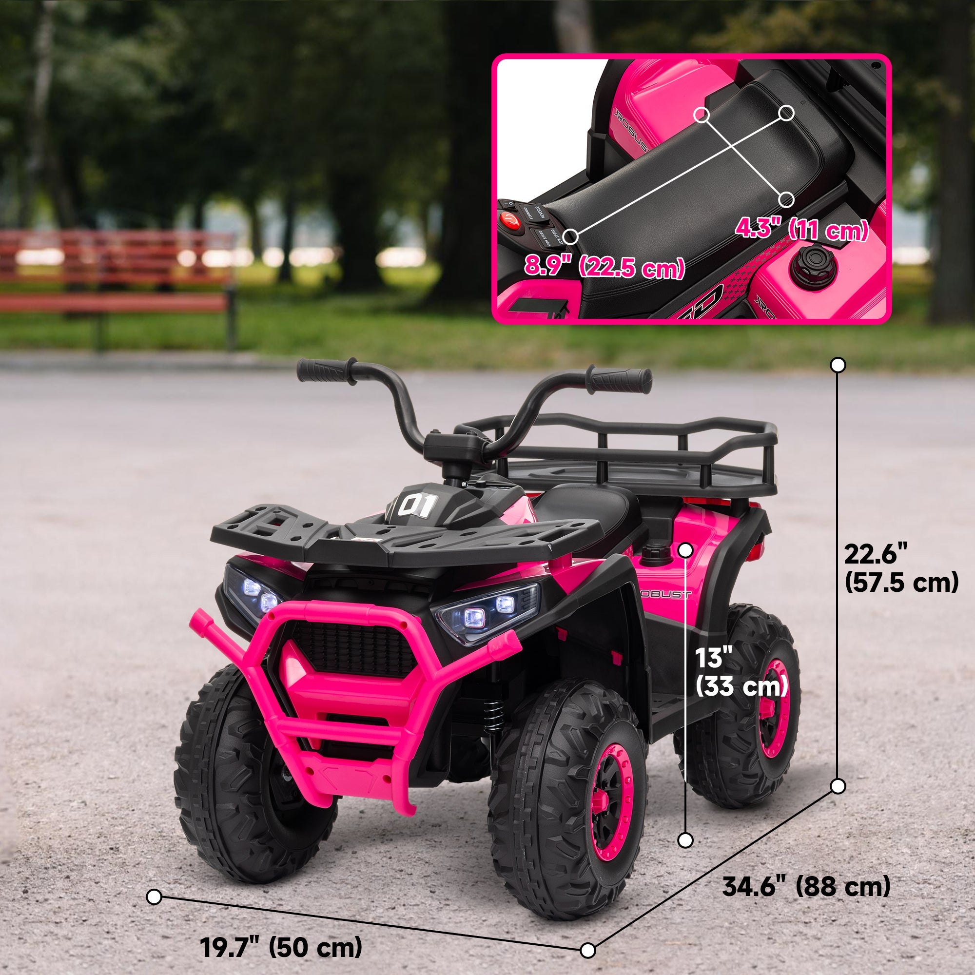 Qaba Kids ATV, 12V Battery Powered Electric Ride on Toy w/ Spring Suspension, Storage Basket, High & Low Speed, Pink