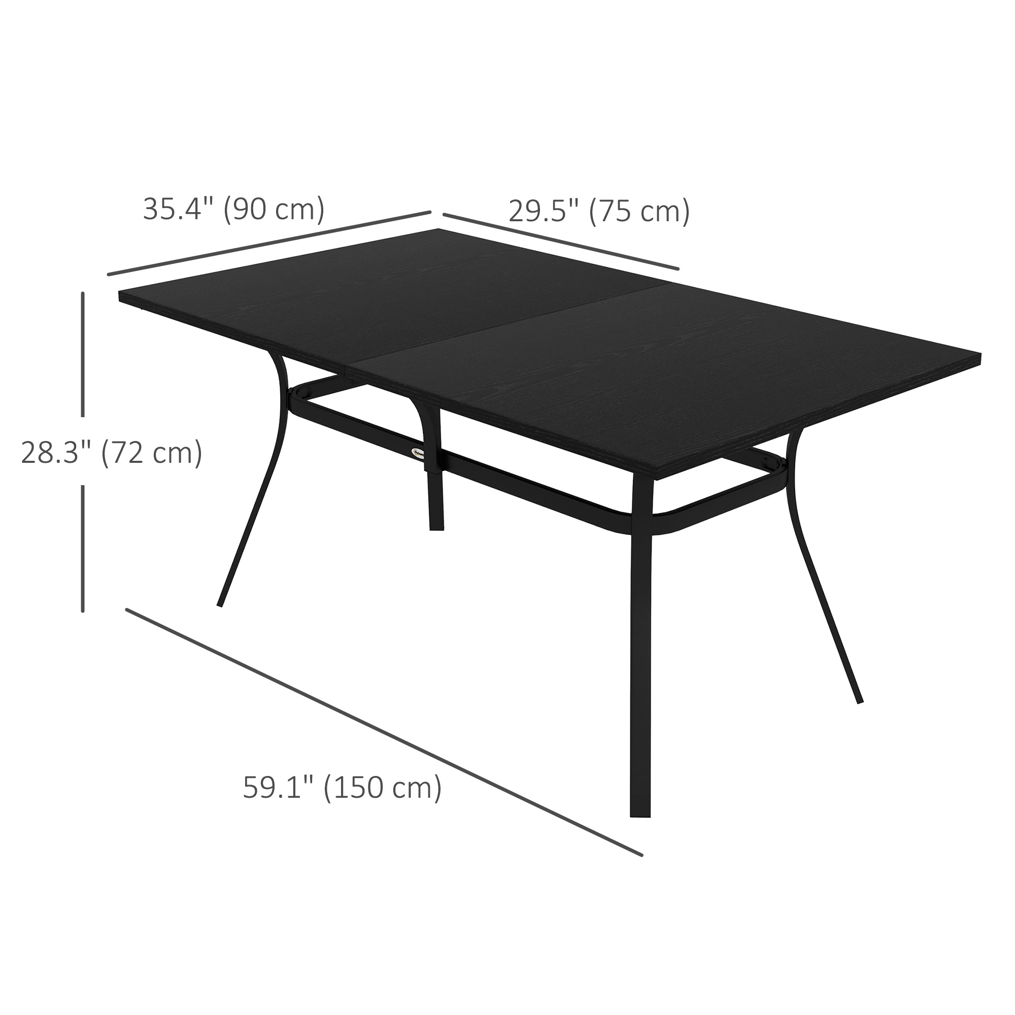Outsunny Rectangle Patio Dining Table for 6 People with Steel Legs, Metal Tabletop for Garden, Backyard, Lawn, Balcony, Black