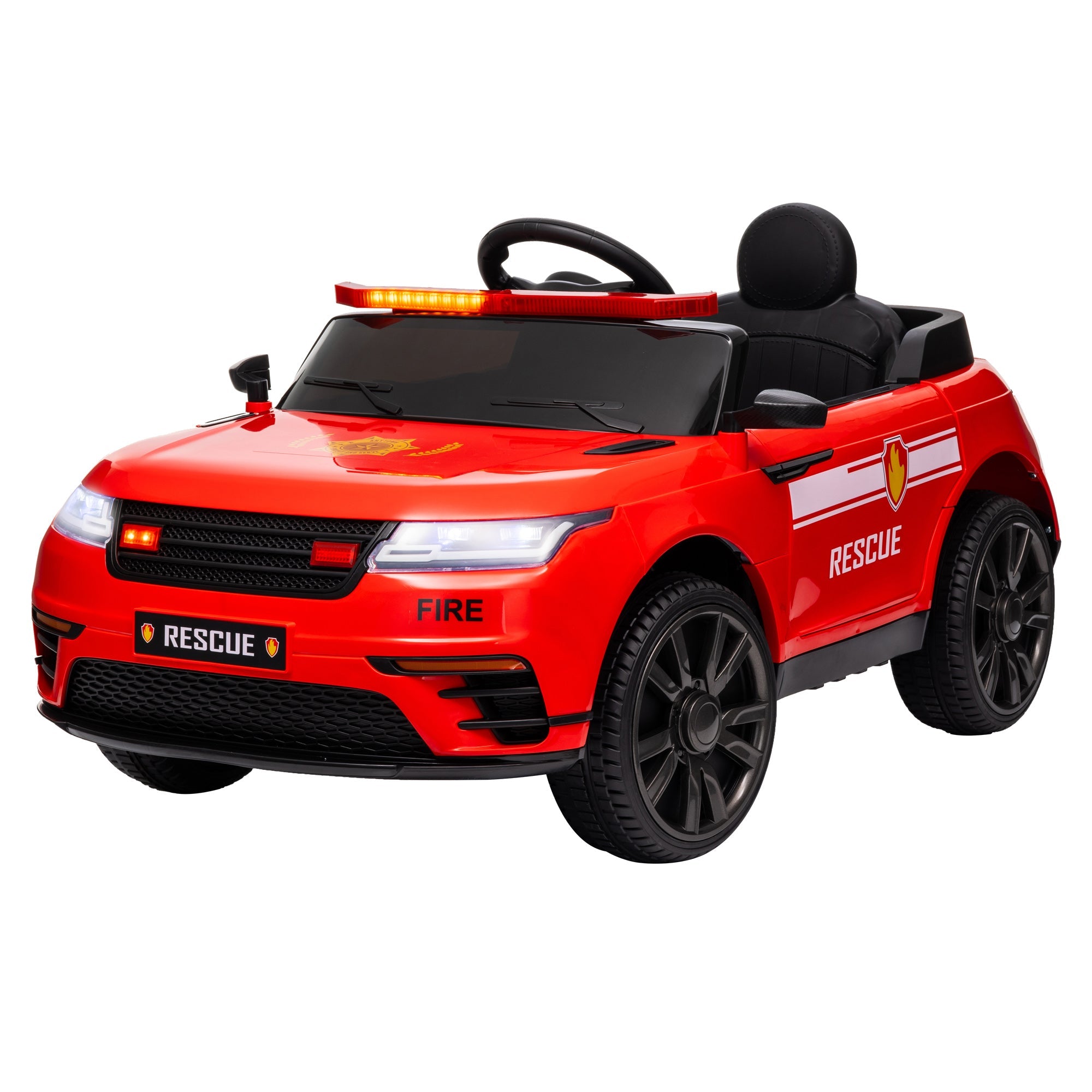Qaba 12V Kids Electric Fire Truck w/ Remote Control, Spring Suspension, Training Wheel, Siren, Music, Light, Horn, Red