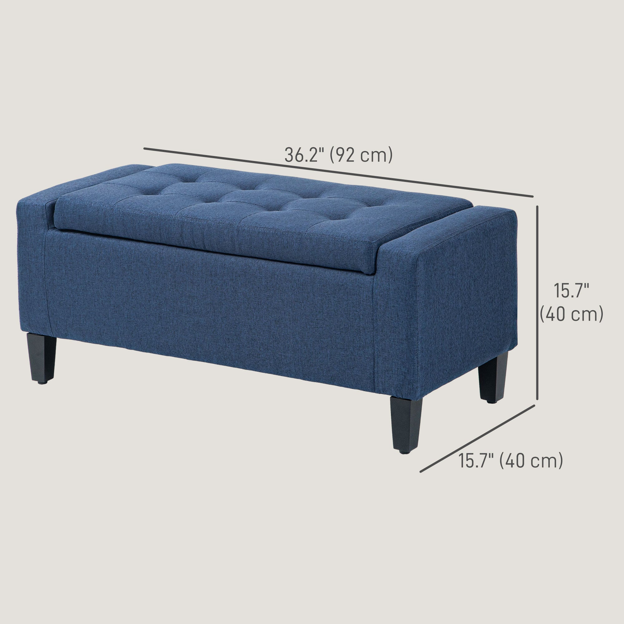 HOMCOM Storage Ottoman Bench, Linen Upholstered Bench with Tufted Design, Dark Blue
