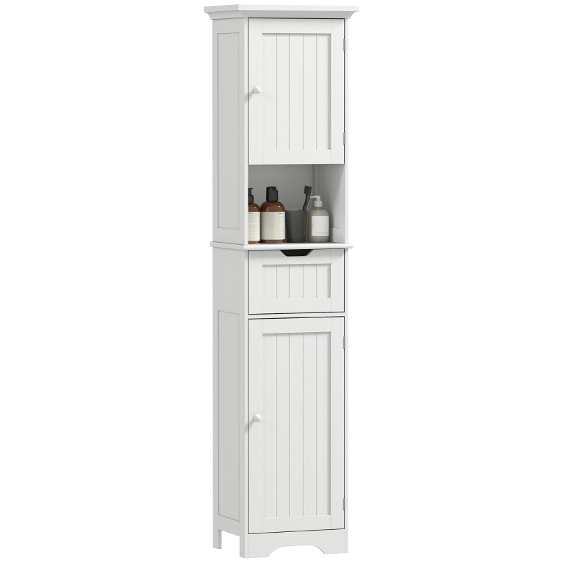 67" Tall Bathroom Storage Cabinet, Narrow Bathroom Cabinet with LED Light, Adjustable Shelf, Open Compartment, Drawer