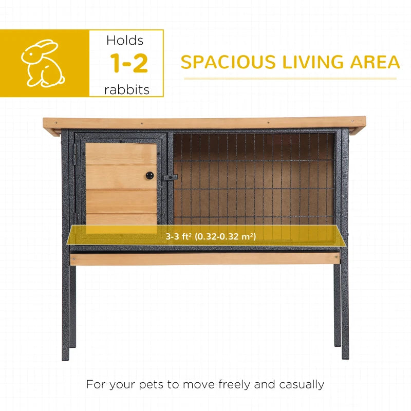 Rabbit Hutch, Wooden Bunny Cage Indoor Outdoor Bunny Hutch with Tray and Openable Water-Resistant Roof, Yellow