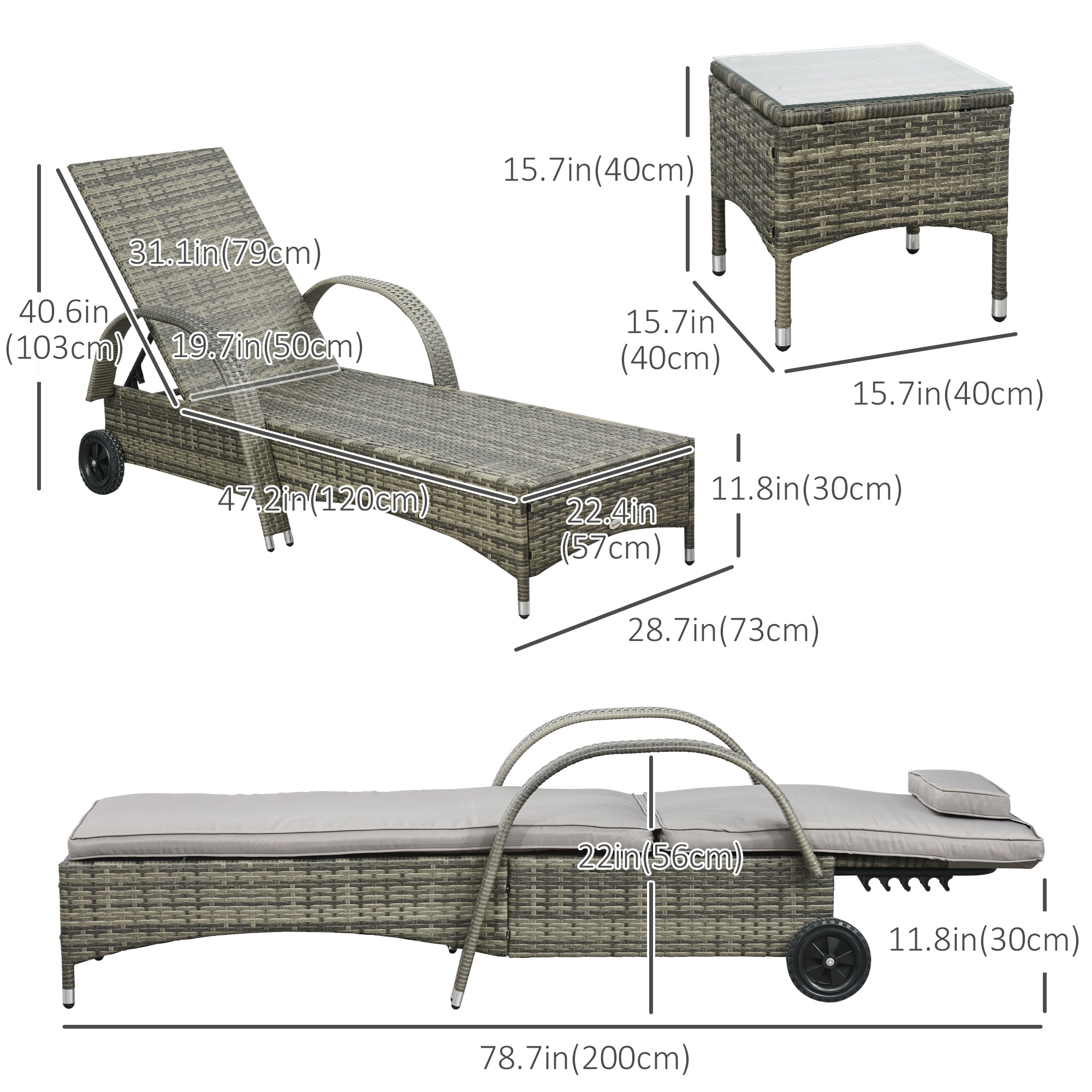 Outsunny Wicker Relaxation: Padded PE Rattan Chaise Lounge Set, 5-Level Reclining with Headrest, Grey Comfort