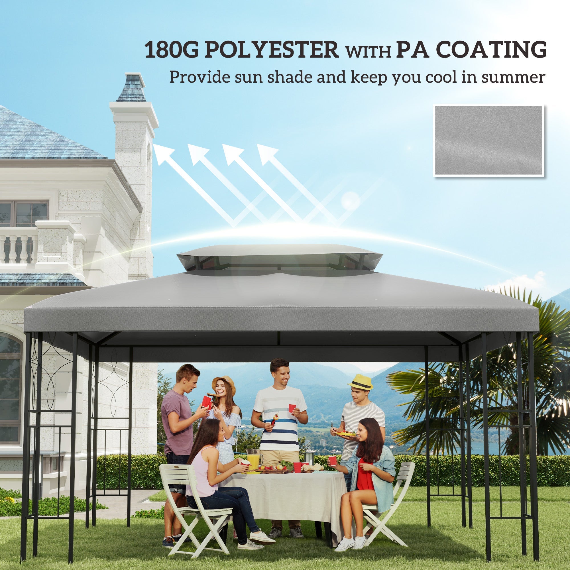 Outsunny 13' x 10' Gazebo Replacement Canopy 2 Tier Top UV Cover Pavilion Garden Patio Outdoor, Light Grey (TOP ONLY)