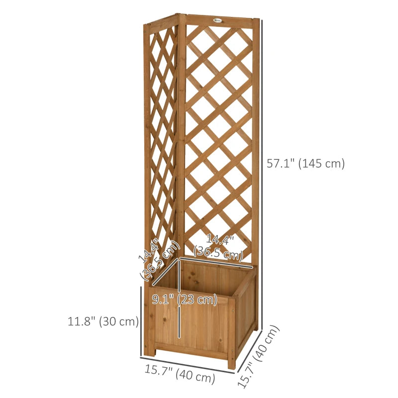 Raised Garden Bed Wood Planter with Trellis for Vine Climbing, 16" x 16" x 57", Brown
