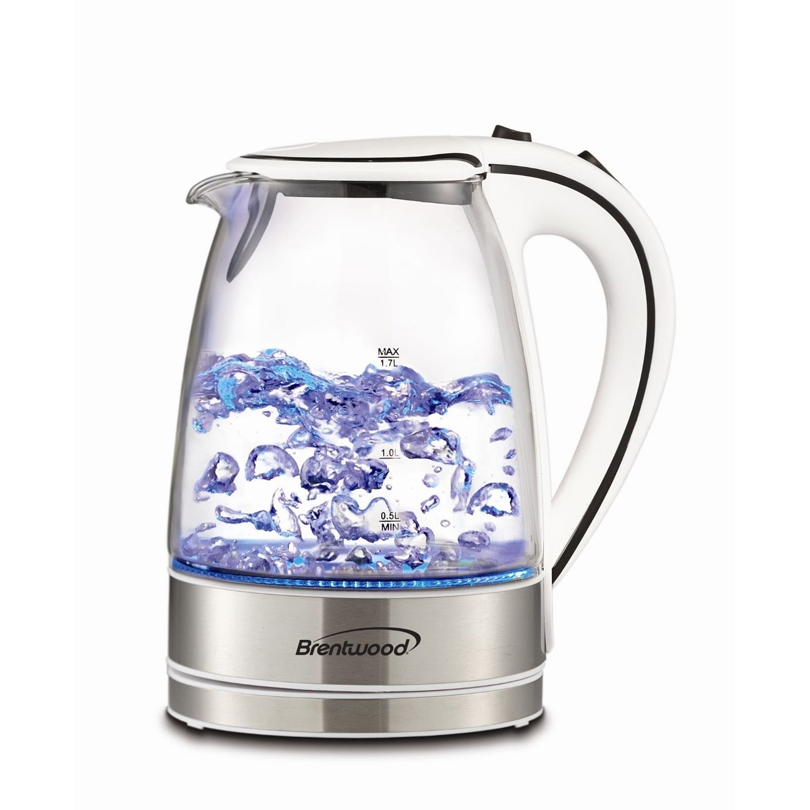 Brentwood 1.7L Tempered Glass Tea Kettle in White - Free Shipping