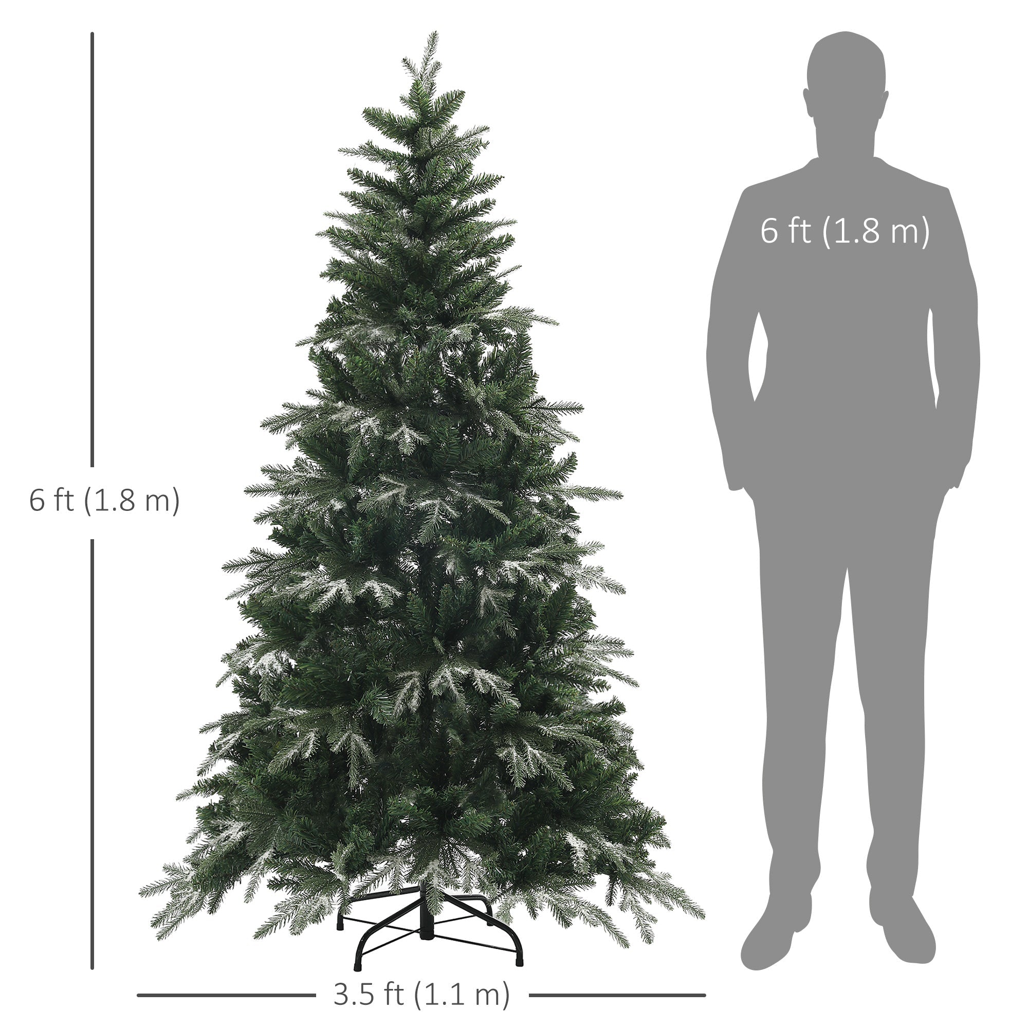 HOMCOM 6ft Flocked Christmas Tree, Artificial Christmas Tree with 850 Branch Tips, Metal Base, Automatic Open, Green