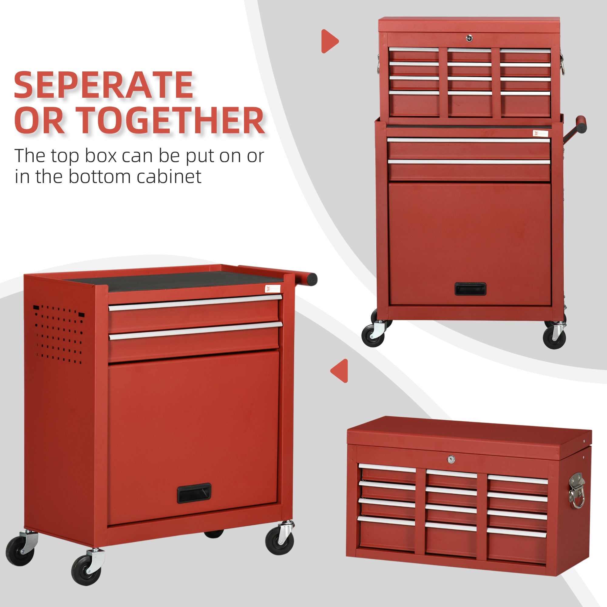 DURHAND 6-Drawer Tool Chest Set with 4 Wheels, Lockable Rolling Tool Box and Storage Cabinet, Removable Portable Set-Top Box Tool