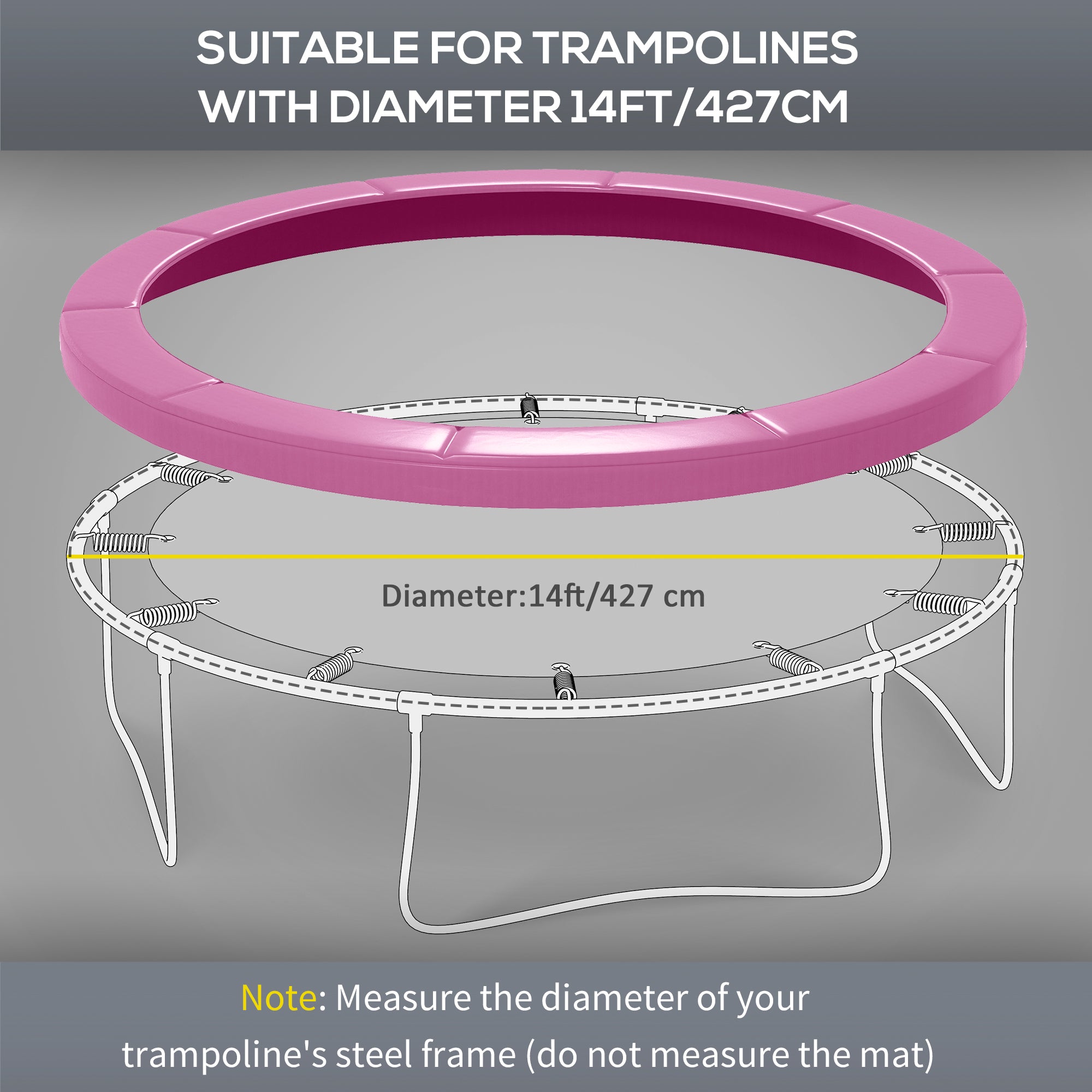 Soozier 14FT Trampoline Edge Protection Spring Cover Pad Waterproof Tear-Resistant Safety Accessory No Pole Holes Pink
